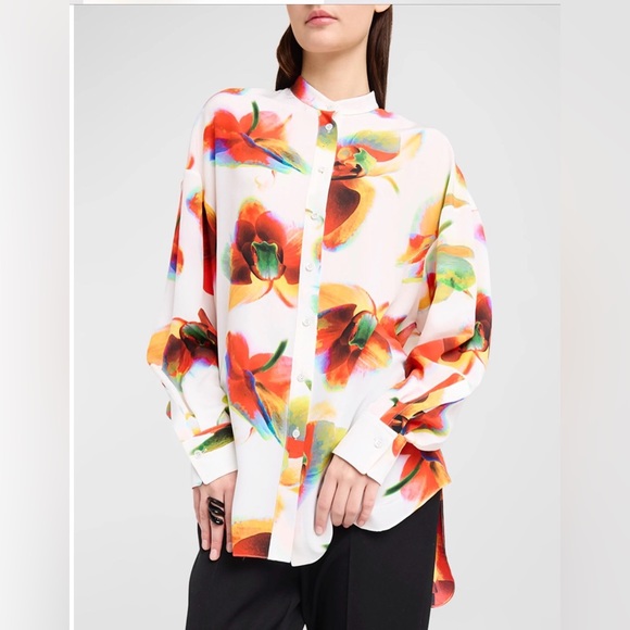 🎉HP💃Alexander McQueen NWT Floral-Print Silk Button-Front
Blouse - Picture 1 of 8